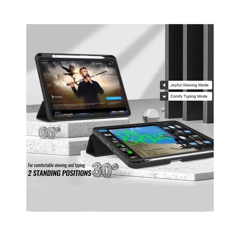 New iPad 12.9 Case Smoky Gray TPU Bumper Folio Pencil Holder